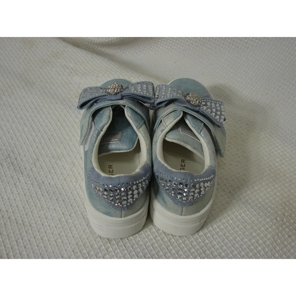Kurt Geiger Mini Laney Bow Rhinestone Denim Sneakers Shoes Girls Sz US 8 M/EU 24